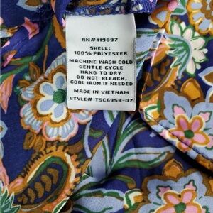 Eclair Floral Womens Satin Blouse Tie Front Top Colorful Size Medium